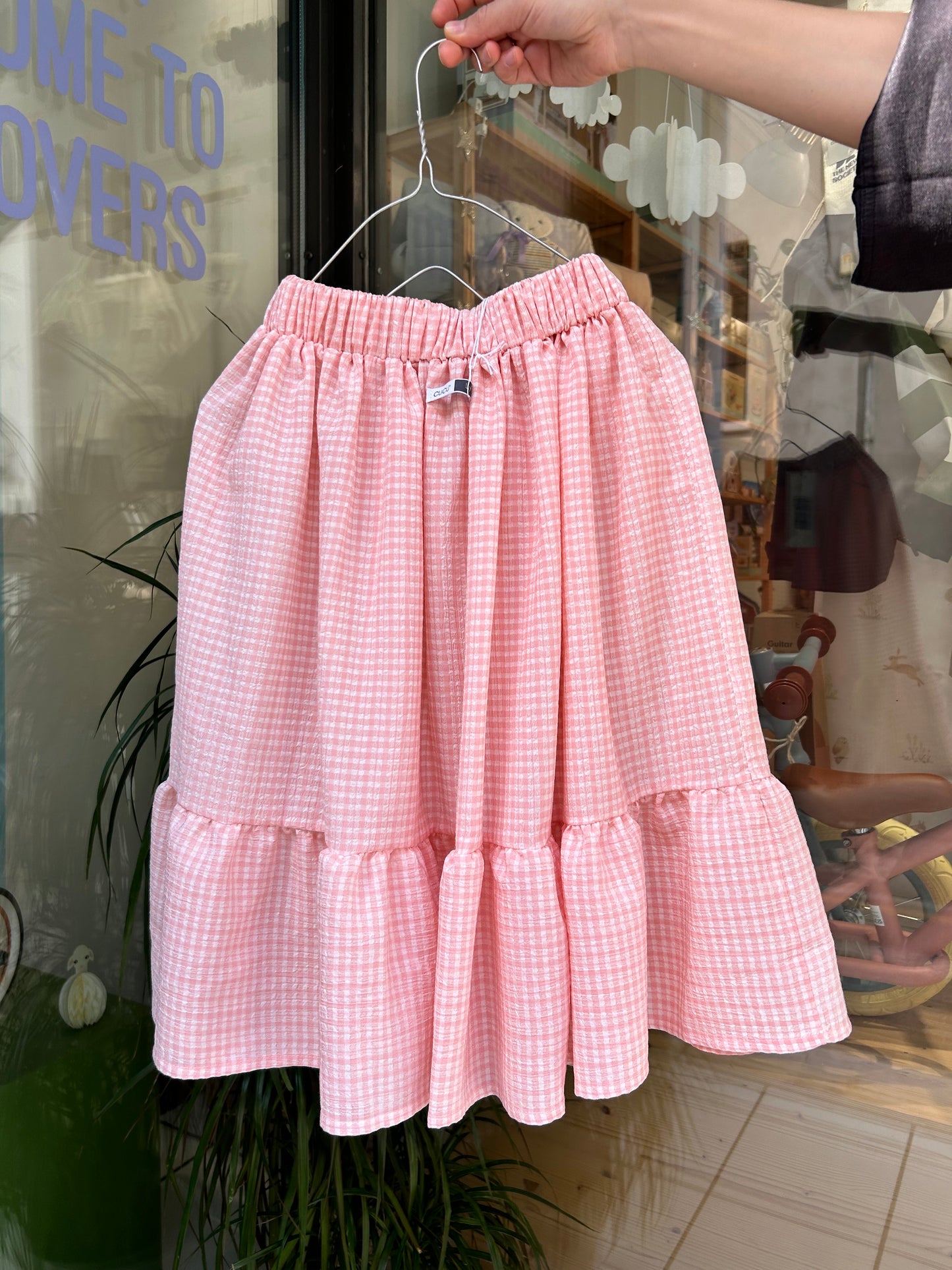 Pink check skirt
