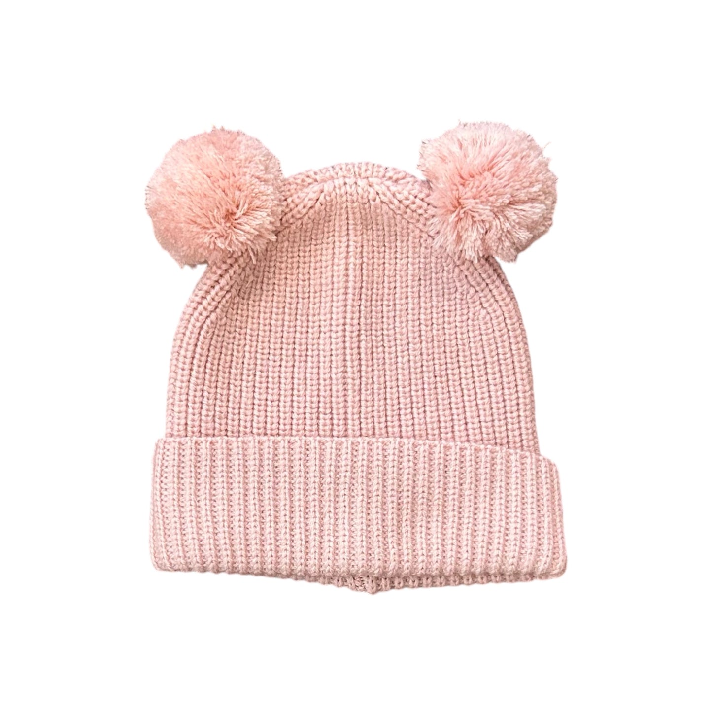 Cuffia pompon bambina lana rosa 