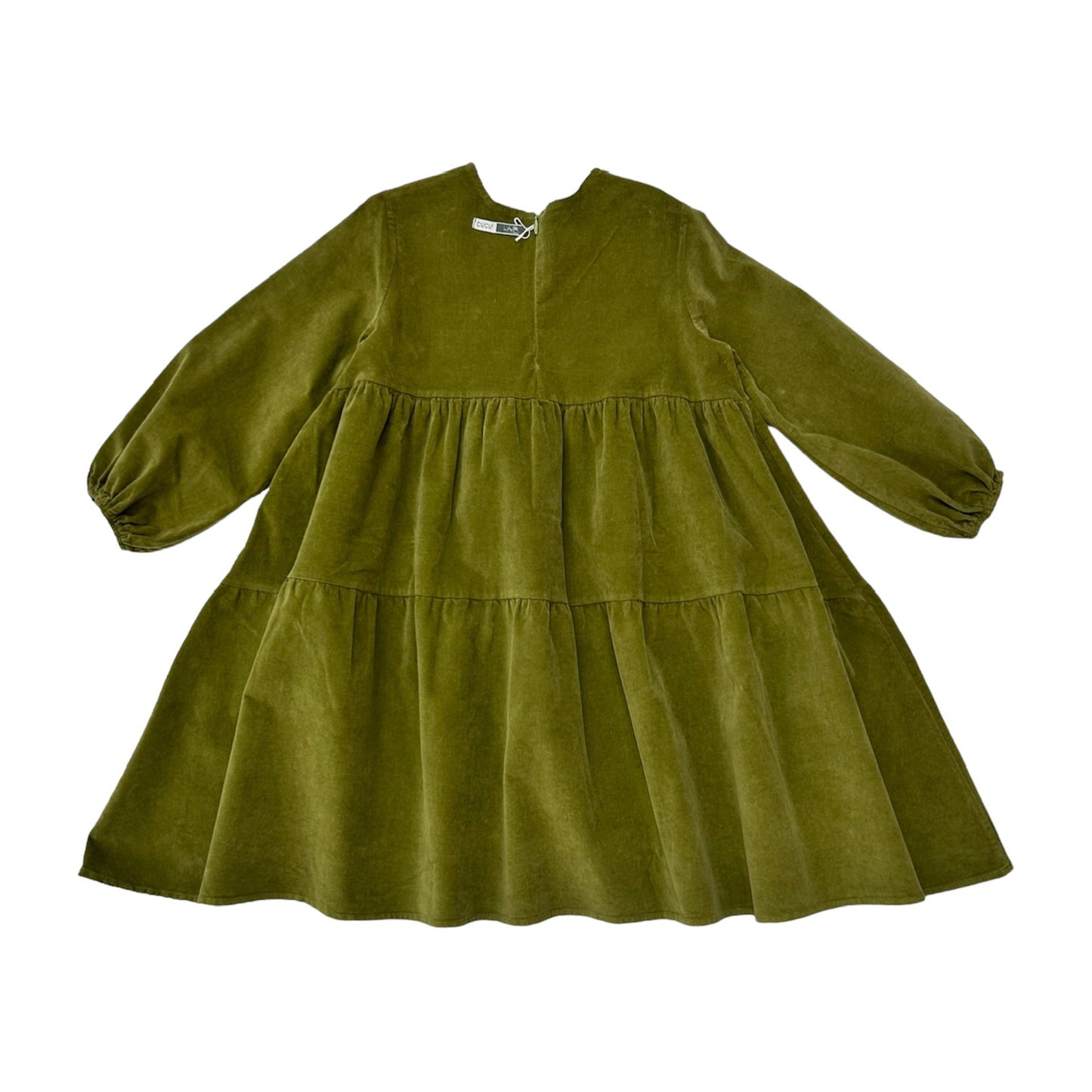Green velvet ruffled dress
