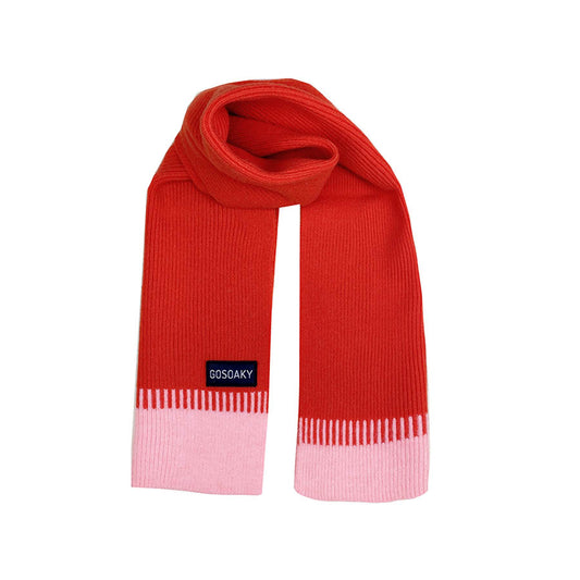 Little Dragon two-tone knit scarf, pink and coral