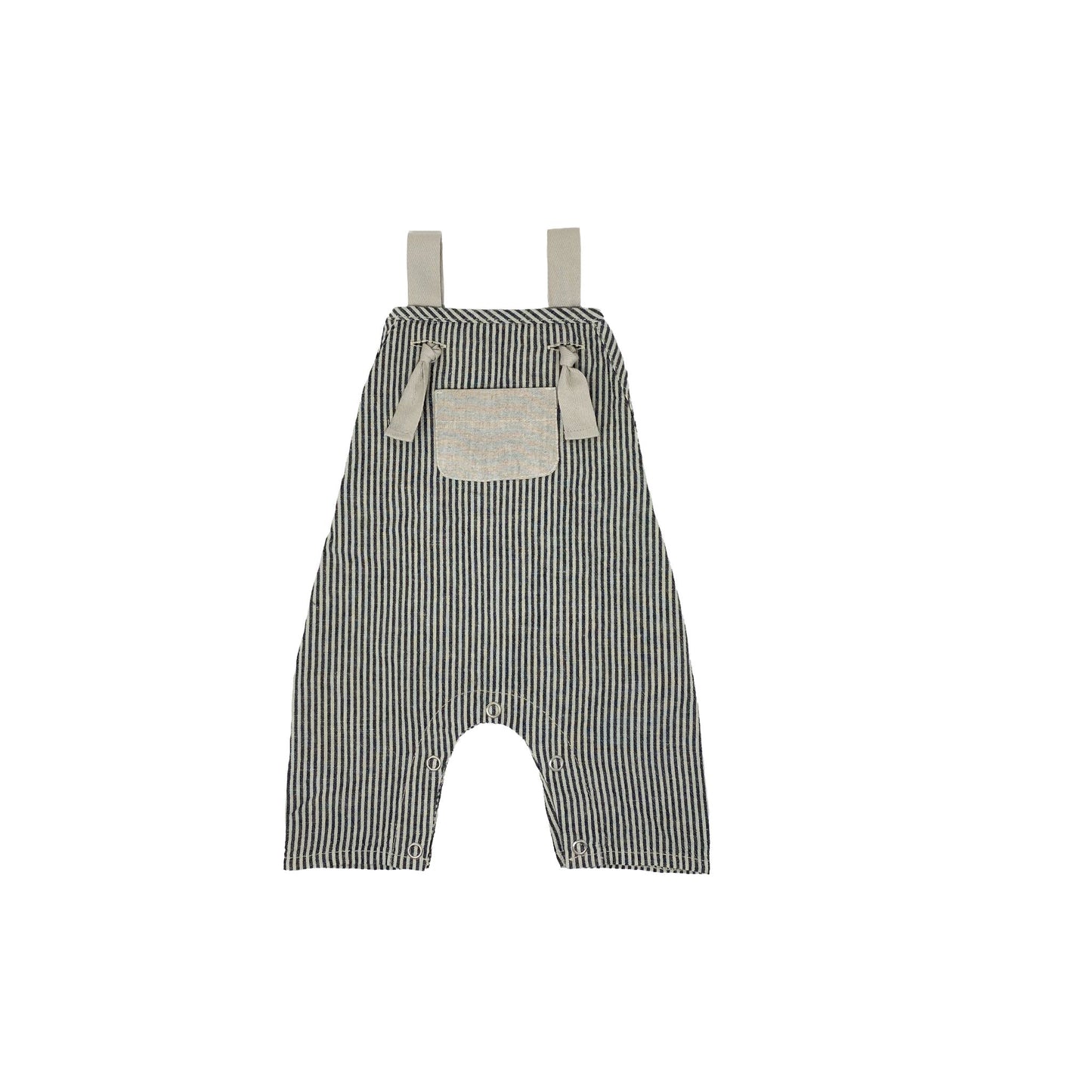 Ecru/blue striped dungarees, cotton-linen