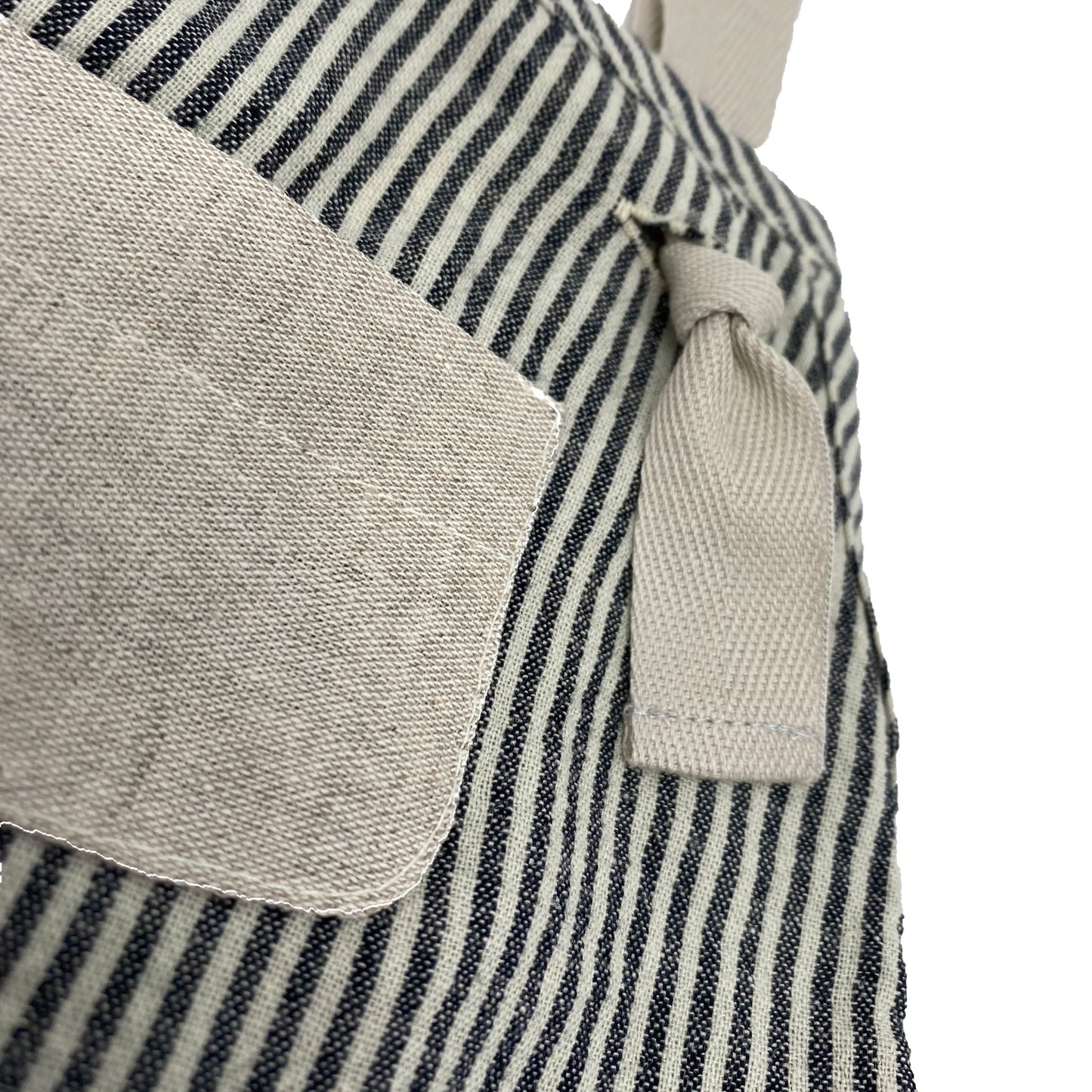 Ecru/blue striped dungarees, cotton-linen