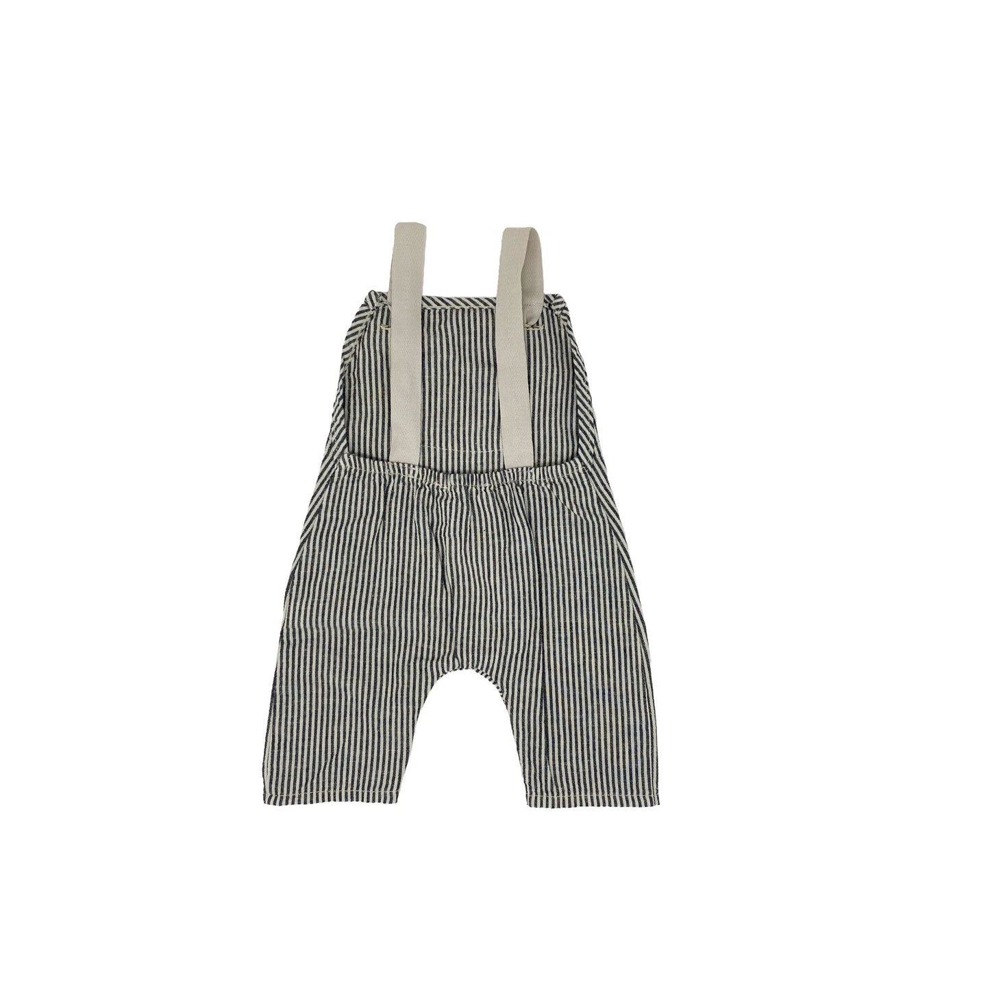 Ecru/blue striped dungarees, cotton-linen