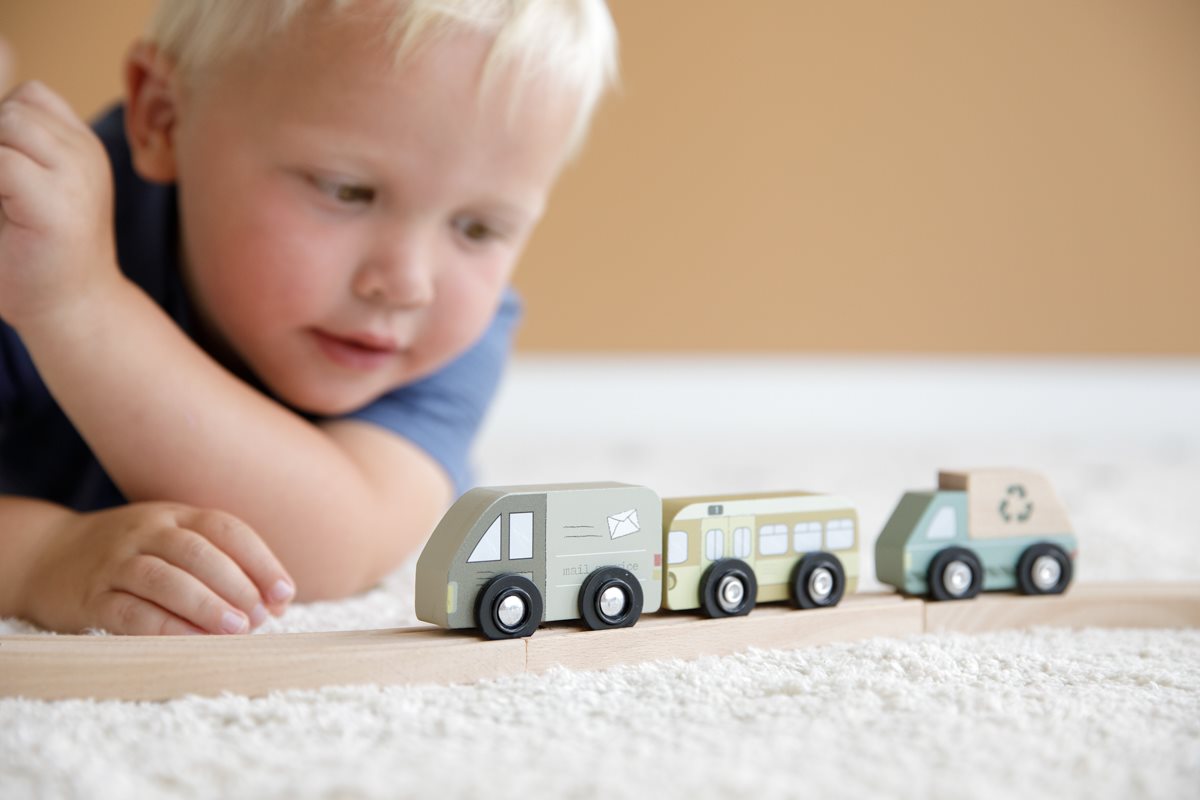 Wooden toy cars set - train railway extension