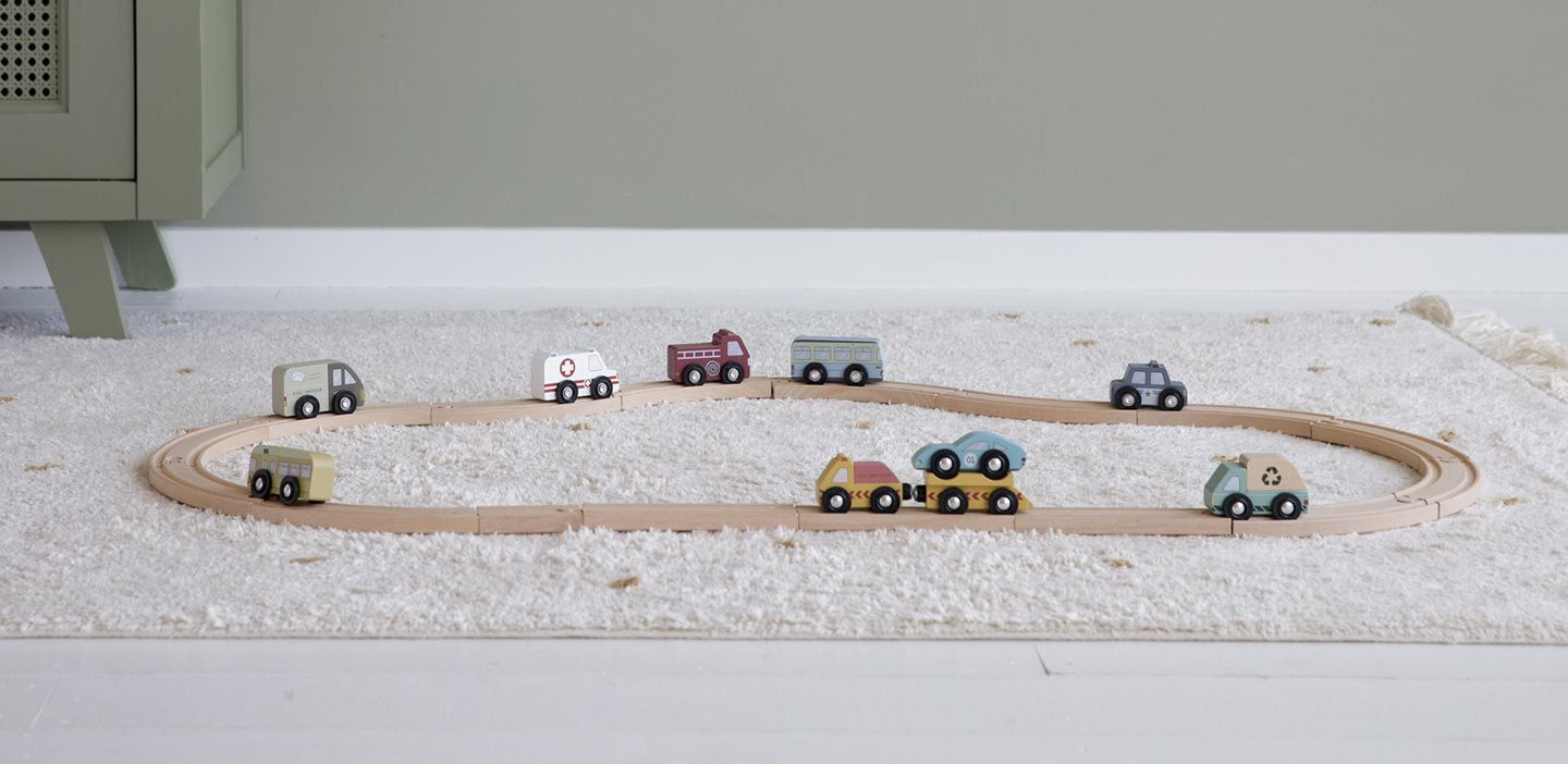 Wooden toy cars set - train railway extension