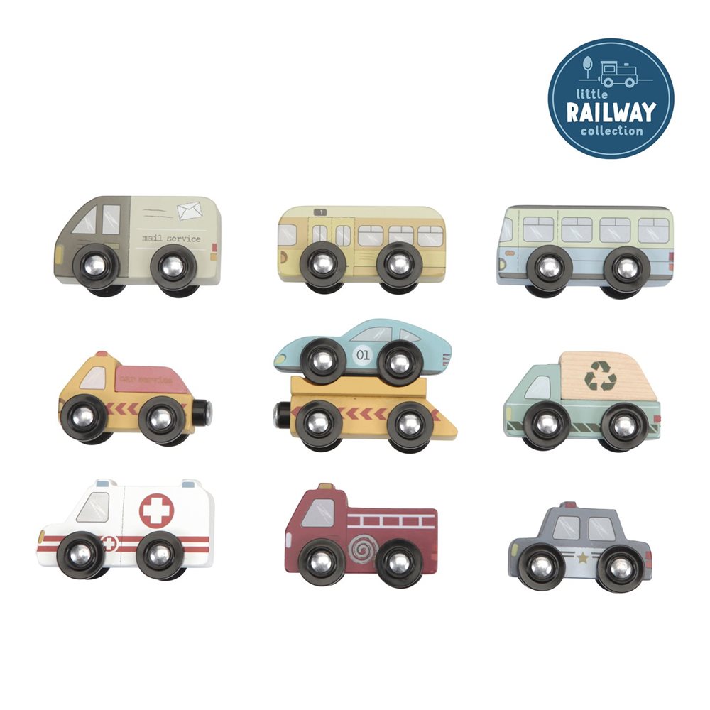 Wooden toy cars set - train railway extension